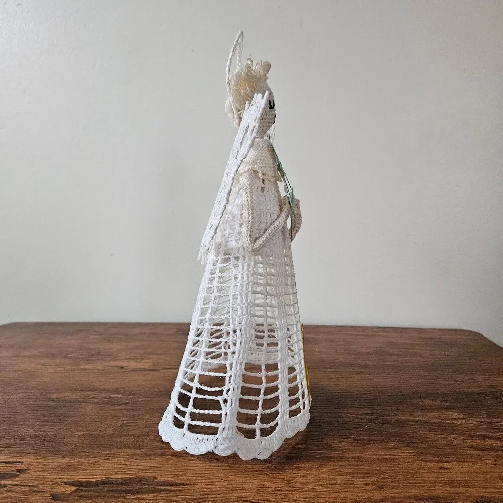 Vintage Handmade Crocheted Angel Christmas Tree Topper Starched‎ 12
